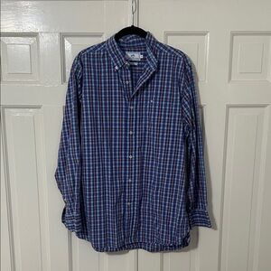 Southern Tide Blue and Red/Orange Checkered Shirt